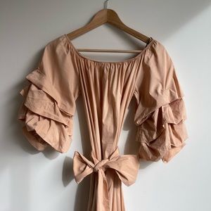 Zara Women’s Nude (Rose, Peach) ruffled on or off the shoulder dress XS
